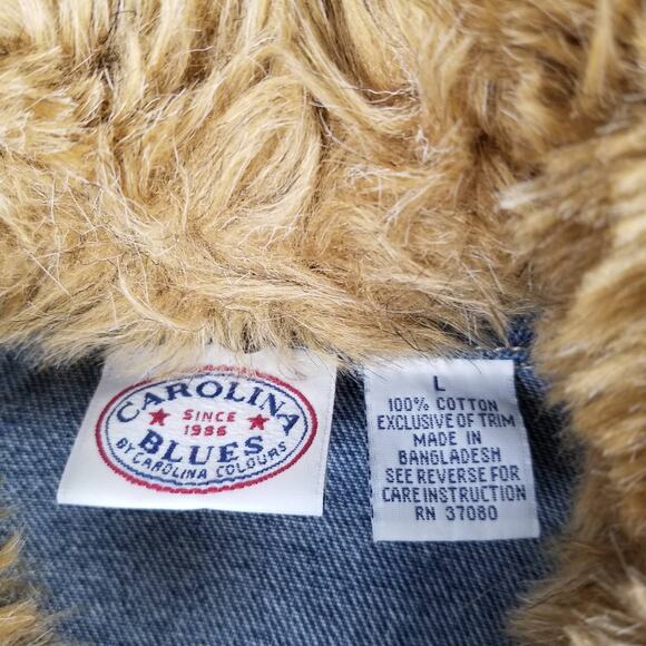 Carolina Blues Denim Jean Jacket Removeable Faux Fur Collar Vintage Size LG - Picture 5 of 5